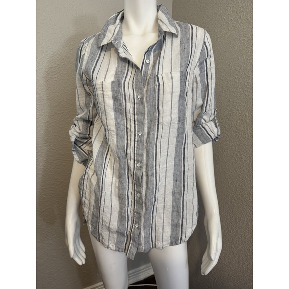 Athleta Tops - ATHLETA Linen Top M Women's Button Down Striped